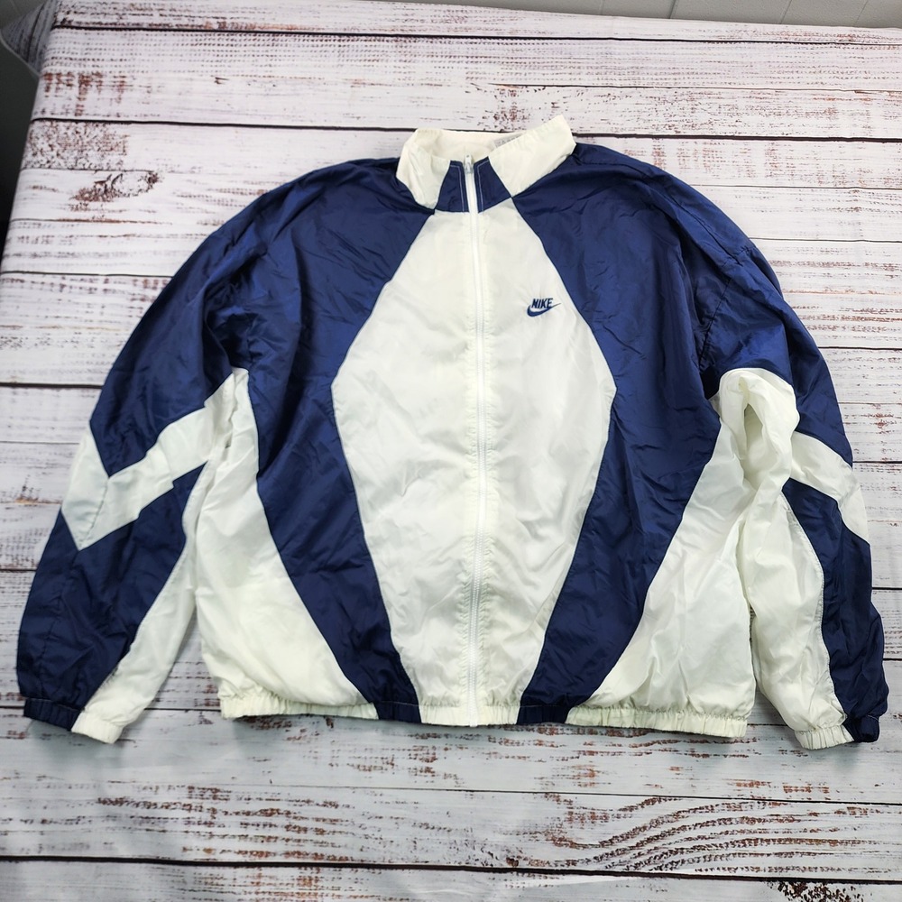Vintage 90s Nike Windbreaker Jacket Mens XXL Navy White Colorblock Lined